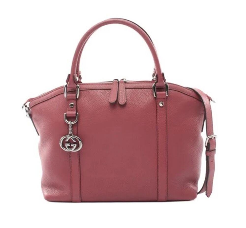 Gucci #341503 Convertible Dome Pebbled Leather Burgundy 2way Tote Bag with Charm